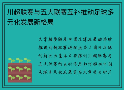 川超联赛与五大联赛互补推动足球多元化发展新格局
